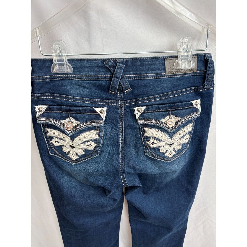 Vintage Hydraulic Y2K Dark Wash Bootcut Jeans Embellished Low Rise Size 7/8